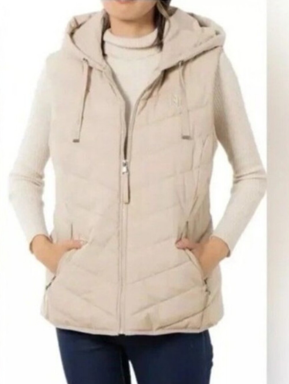 Lauren Ralph Lauren Puffer Hooded Vest in Birch Beige Women's Size Large
